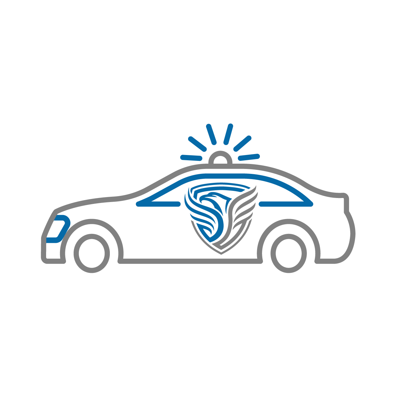 static icon of patrol vehicle with safety zone logo representing vehicle patrol services