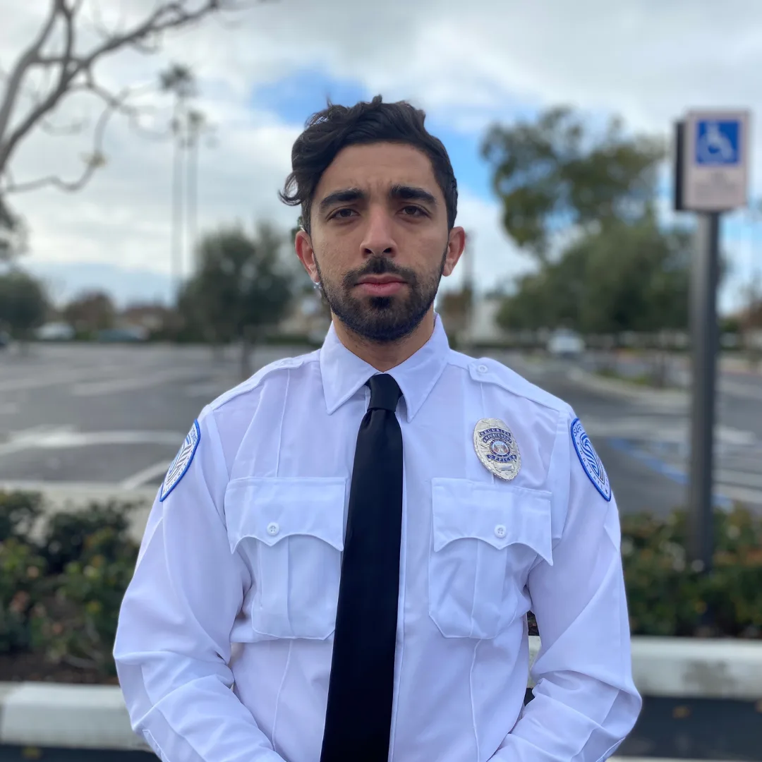Safety Zone unarmed security officer in branded uniform on post
