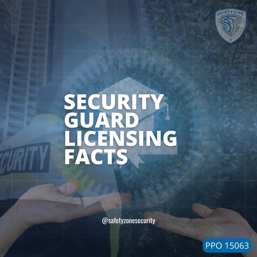 security guard looking up to graduation cap graphic with safety zone security logo in top right corner ppo 15063