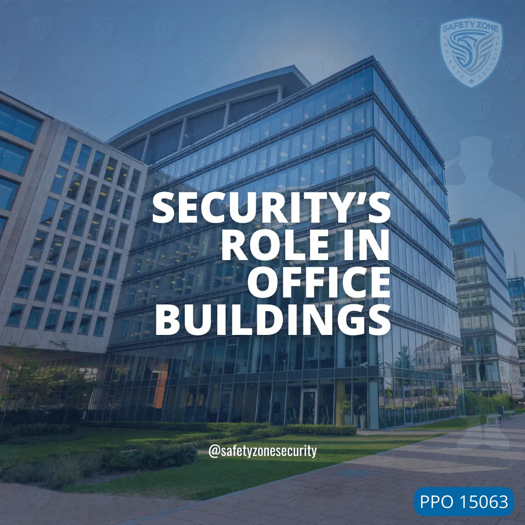 office building, security guard saluting 