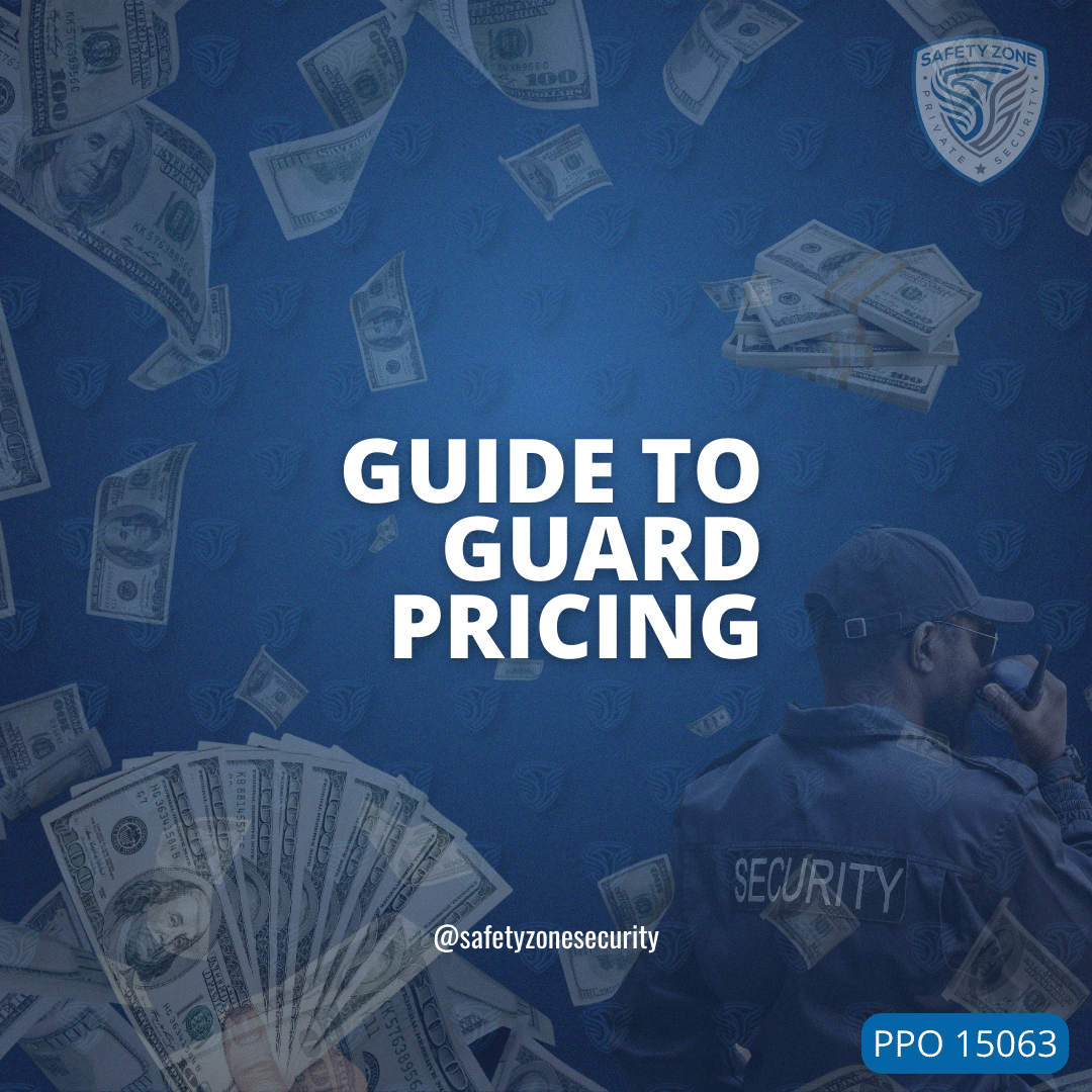 security guard, safety zone, money falling, dollars