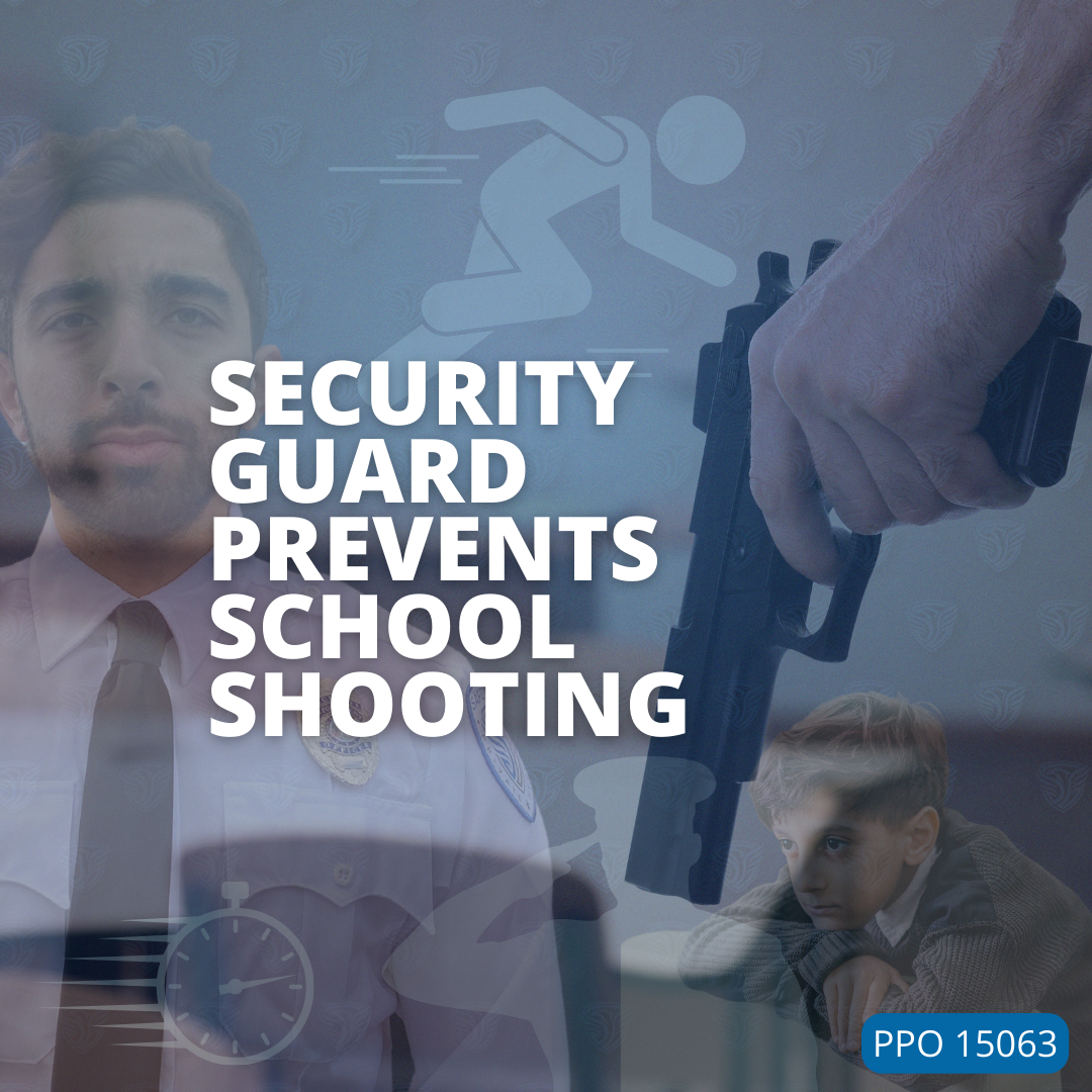 safety zone security guard, hand holding gun in classroom, stressed student, running man graphic